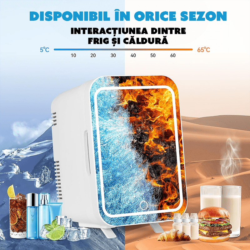 Ingrijire personala si Cosmetice - Machiaj - Accesorii machiaj - Mini Frigider CYBERDUST, Makeup&Beauty, Oglinda cu lumina LED, Cosmetice, Produse pentru ingrijirea pielii, 4L, Alb - Infinity.ro