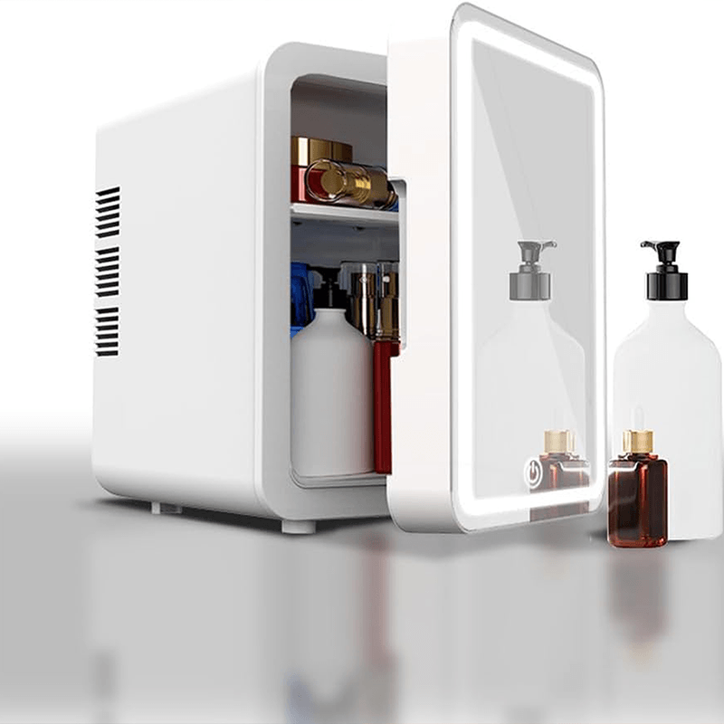 Ingrijire personala si Cosmetice - Machiaj - Accesorii machiaj - Mini Frigider CYBERDUST, Makeup&Beauty, Oglinda cu lumina LED, Cosmetice, Produse pentru ingrijirea pielii, 4L, Alb - Infinity.ro