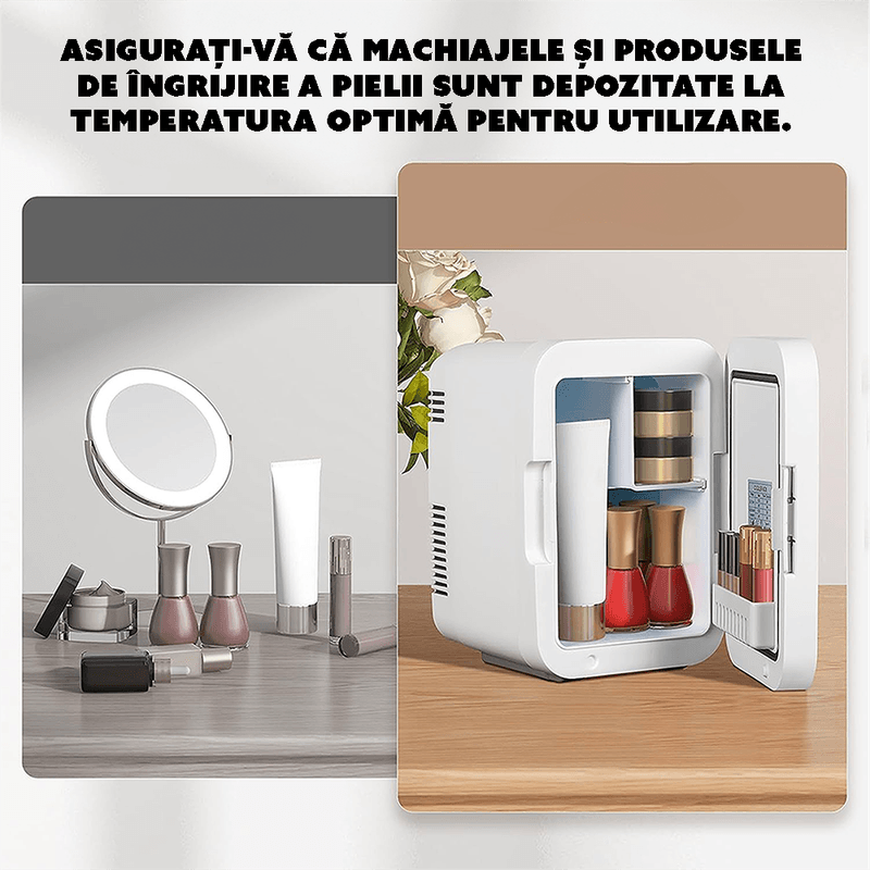 Ingrijire personala si Cosmetice - Machiaj - Accesorii machiaj - Mini Frigider CYBERDUST, Makeup&Beauty, Oglinda cu lumina LED, Cosmetice, Produse pentru ingrijirea pielii, 4L, Alb - Infinity.ro