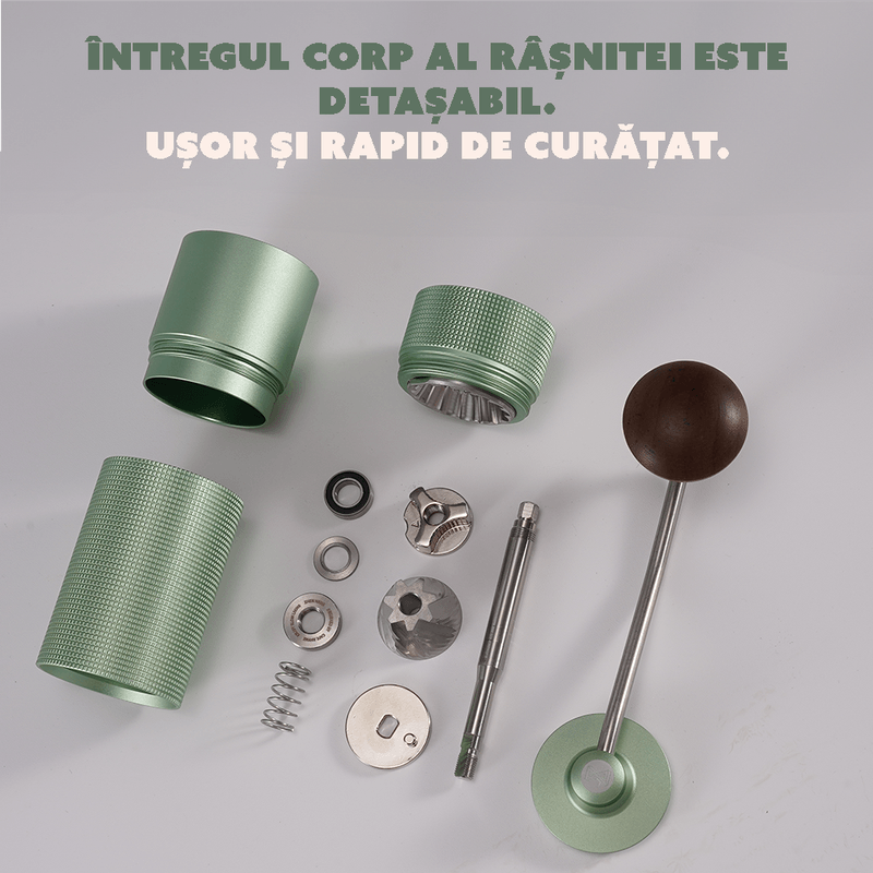 Electronice si Electrocasnice - Electrocasnice bucatarie - Preparare bauturi - Rasnite - Rasnita de cafea manuala CYBERDUST, Verde, Sistem Dublu De Rulmenti, Macinare Stabila, Calatorit Si Camping - Infinity.ro