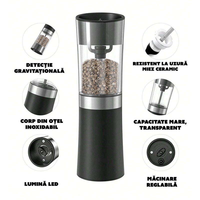 Casa si Gradina - Bucatarie si vesela - Ustensile bucatarie - Rasnite si dozatoare condimente - Set 2 Rasnite electrice CYBERDUST, Macinare Automata Cu Detectie Gravitationala, 2 Moduri de Macinare, Reincarcabil - Infinity.ro