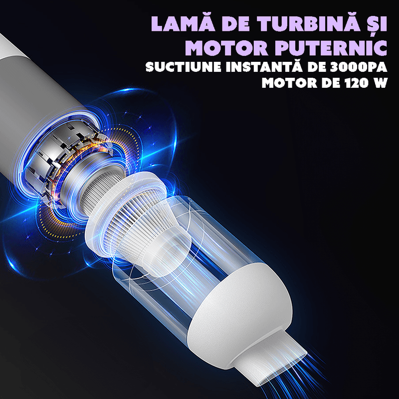 Auto si Moto - Intretinere auto - Aspiratoare auto - Aspirator portabil auto, CYBERDUST, Negru, 2 Moduri de Viteza, Motor din cupru, Masina, PC, Birou, 3000 Pa - Infinity.ro