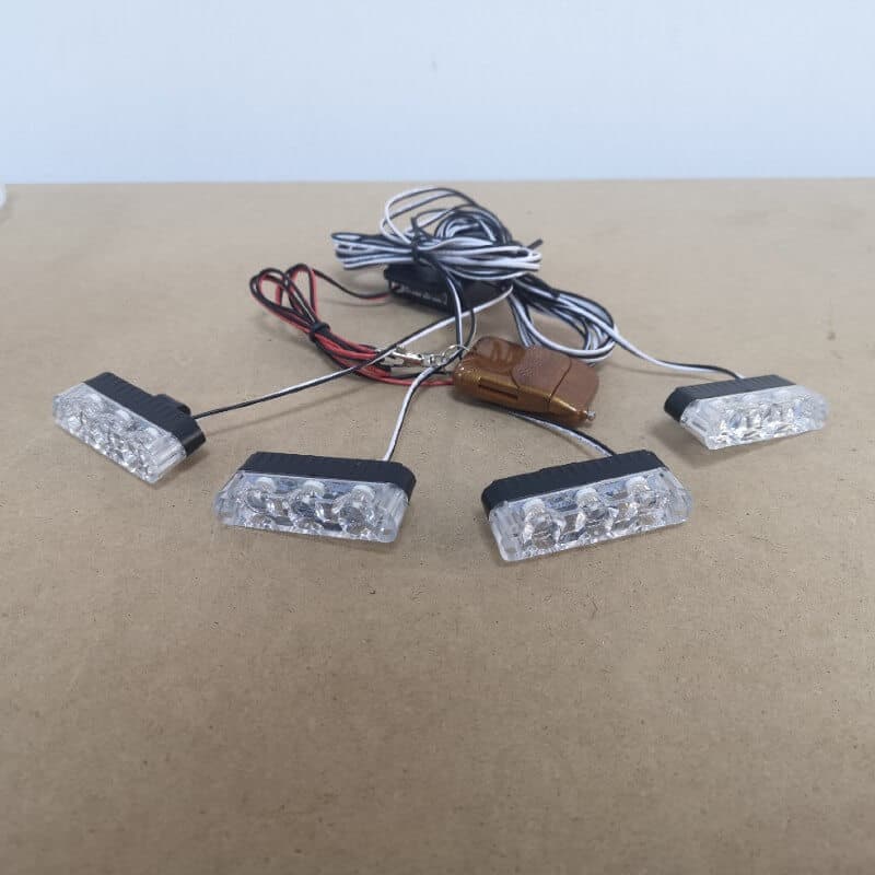 Casa si Gradina - Corpuri si surse de iluminat - Iluminat comercial si industrial - Proiectoare si lampi de lucru - Set 4 lumini stroboscop rosu albastru grila, telecomanda, 7 functii, 12V - Infinity.ro