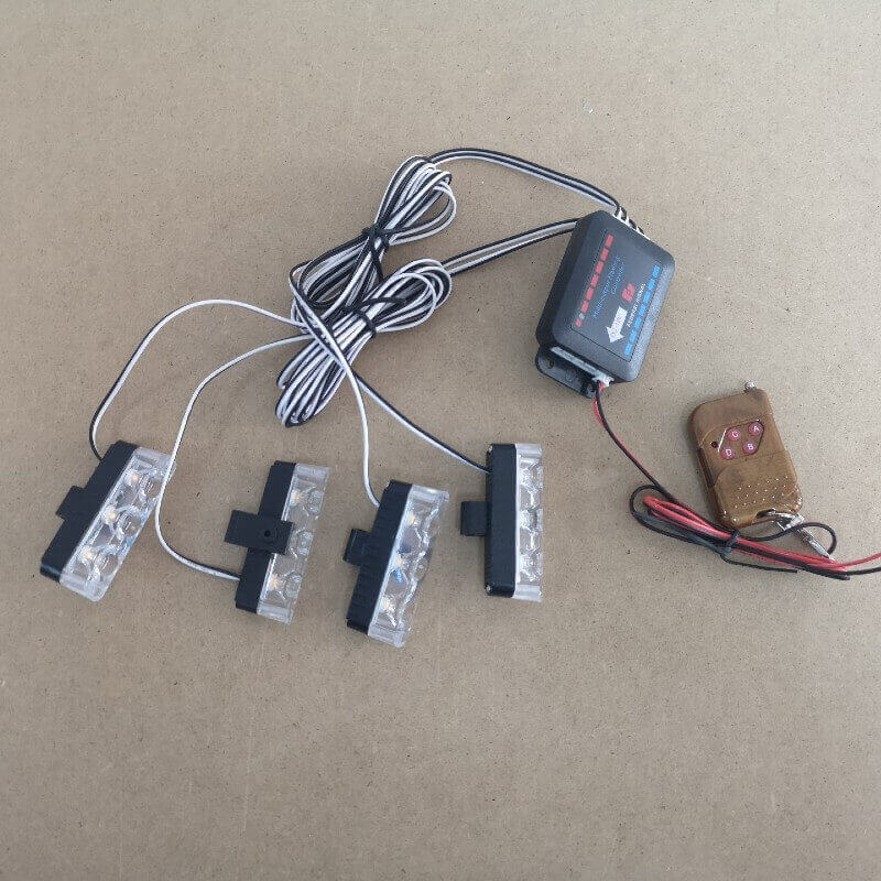 Casa si Gradina - Corpuri si surse de iluminat - Iluminat comercial si industrial - Proiectoare si lampi de lucru - Set 4 lumini stroboscop rosu albastru grila, telecomanda, 7 functii, 12V - Infinity.ro