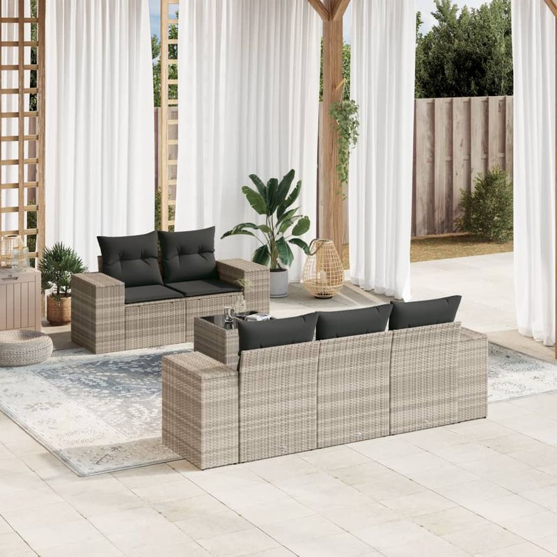 Casa si Gradina - Gradina si terasa - Mobilier exterior - Canapele si fotolii gradina - Set canapele de gradina cu perne, 6 piese gri deschis poliratan - Infinity.ro