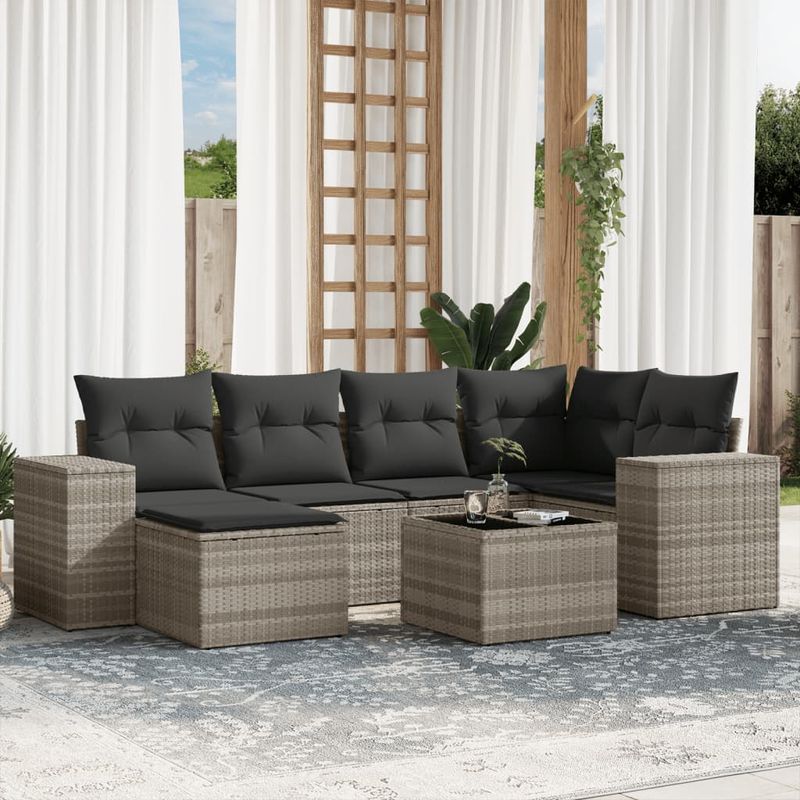 Casa si Gradina - Gradina si terasa - Mobilier exterior - Seturi mobila gradina - Set canapele de gradina cu perne, 7piese gri deschis poliratan - Infinity.ro