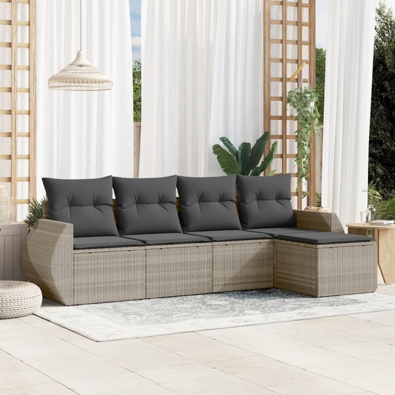 Casa si Gradina - Gradina si terasa - Mobilier exterior - Seturi mobila gradina - Set canapele de gradina cu perne, 5 piese gri deschis poliratan - Infinity.ro