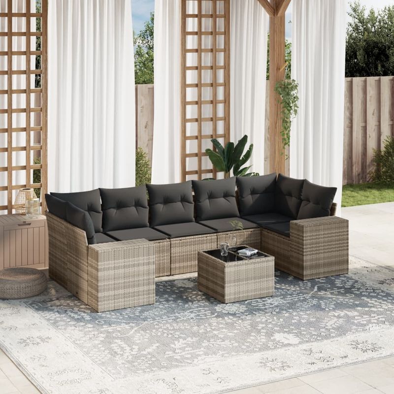 Casa si Gradina - Gradina si terasa - Mobilier exterior - Canapele si fotolii gradina - Set mobilier de gradina cu perne, 8 piese gri deschis poliratan - Infinity.ro