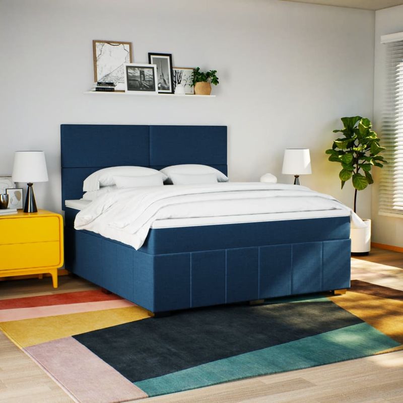 Casa si Gradina - Mobilier - Paturi si accesorii - Paturi - Pat box spring cu saltea, albastru, 180x200 cm, material textil - Infinity.ro