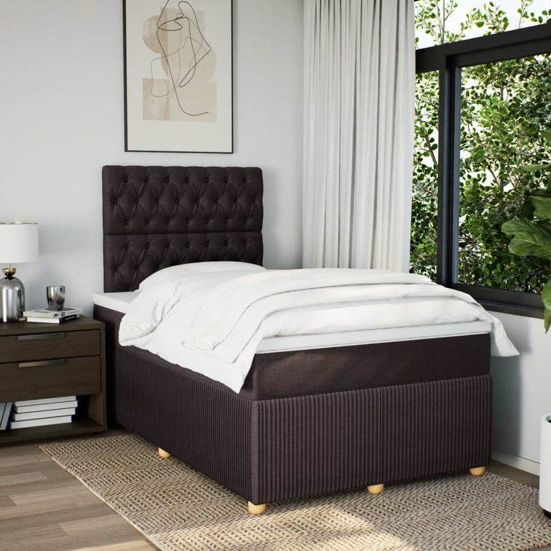 Casa si Gradina - Mobilier - Paturi si accesorii - Paturi - Pat box spring cu saltea, maro inchis, 120x190 cm, textil - Infinity.ro