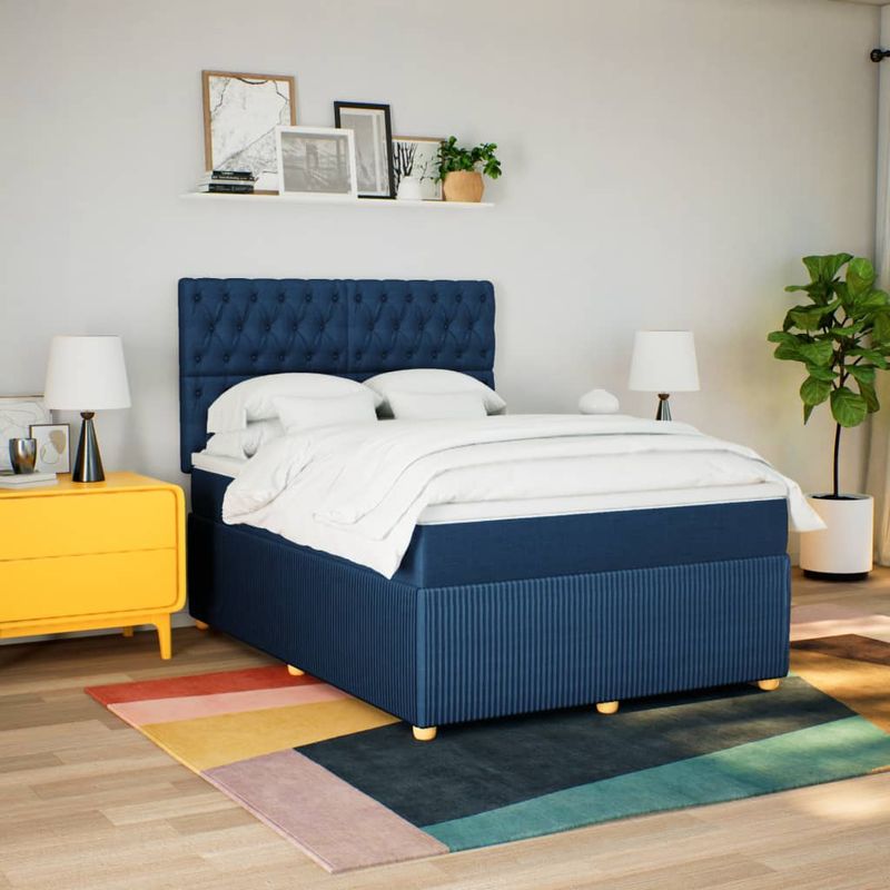 Casa si Gradina - Mobilier - Paturi si accesorii - Paturi - Pat continental cu saltea, albastru, 160x200cm, material textil - Infinity.ro