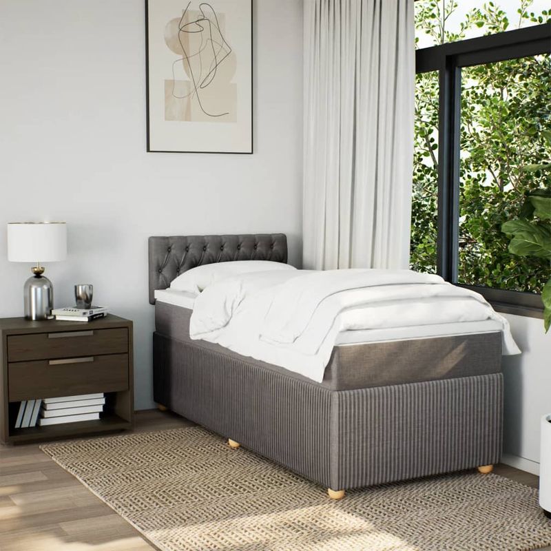 Casa si Gradina - Mobilier - Paturi si accesorii - Paturi - Pat box spring cu saltea, gri taupe, 90x200 cm, textil - Infinity.ro