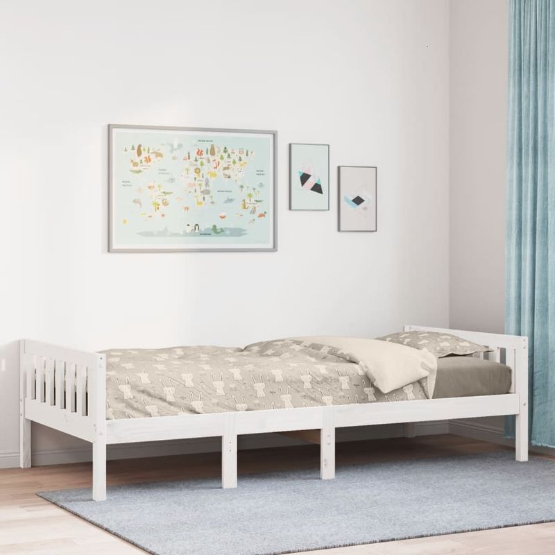 Casa si Gradina - Mobilier - Paturi si accesorii - Paturi - Pat pentru copii fara saltea, alb, 75x190 cm, lemn masiv de pin - Infinity.ro
