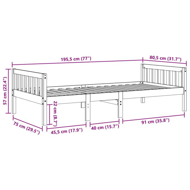 Casa si Gradina - Mobilier - Paturi si accesorii - Paturi - Pat pentru copii fara saltea, alb, 75x190 cm, lemn masiv de pin - Infinity.ro