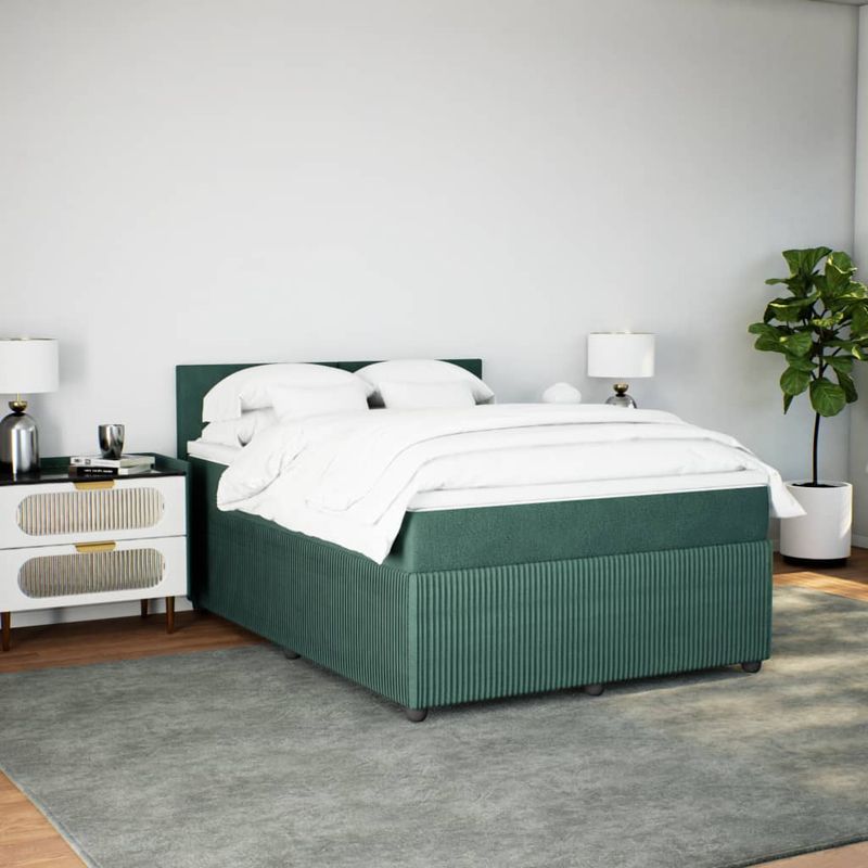 Casa si Gradina - Mobilier - Paturi si accesorii - Paturi - Pat box spring cu saltea, verde inchis, 140x190 cm, catifea - Infinity.ro