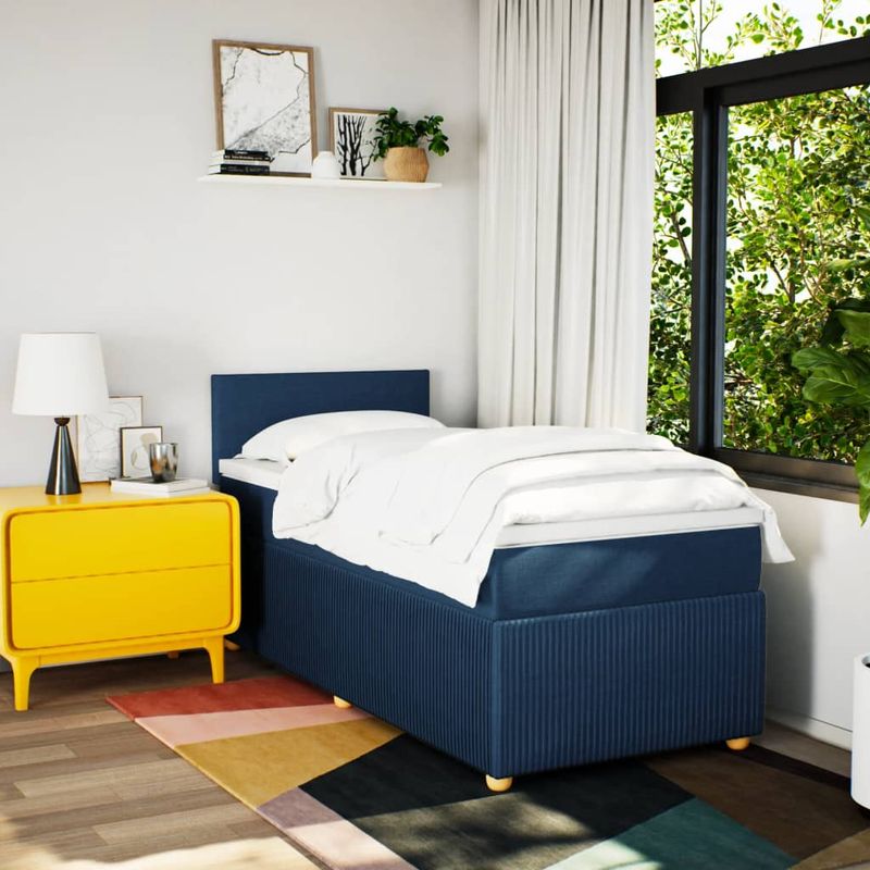Casa si Gradina - Mobilier - Paturi si accesorii - Paturi - Pat box spring cu saltea, albastru, 90x200 cm, textil - Infinity.ro