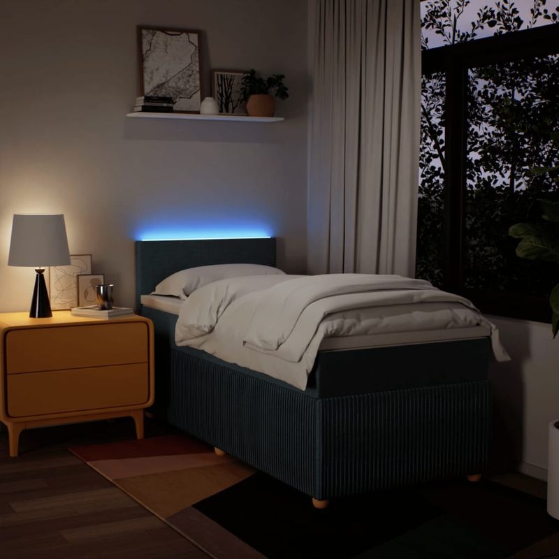 Casa si Gradina - Mobilier - Paturi si accesorii - Paturi - Pat box spring cu saltea, albastru, 90x200 cm, textil - Infinity.ro