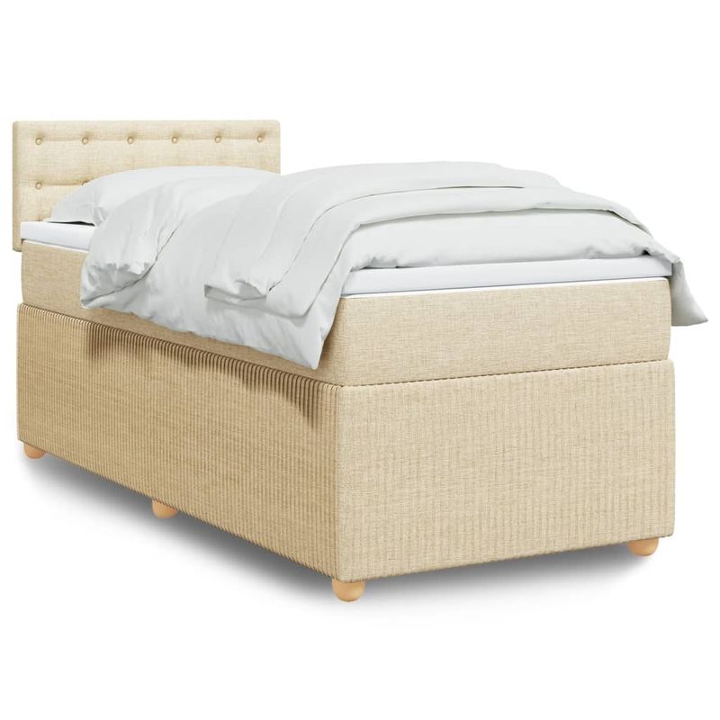 Casa si Gradina - Mobilier - Paturi si accesorii - Paturi - Pat box spring cu saltea, crem, 100x200 cm, textil - Infinity.ro