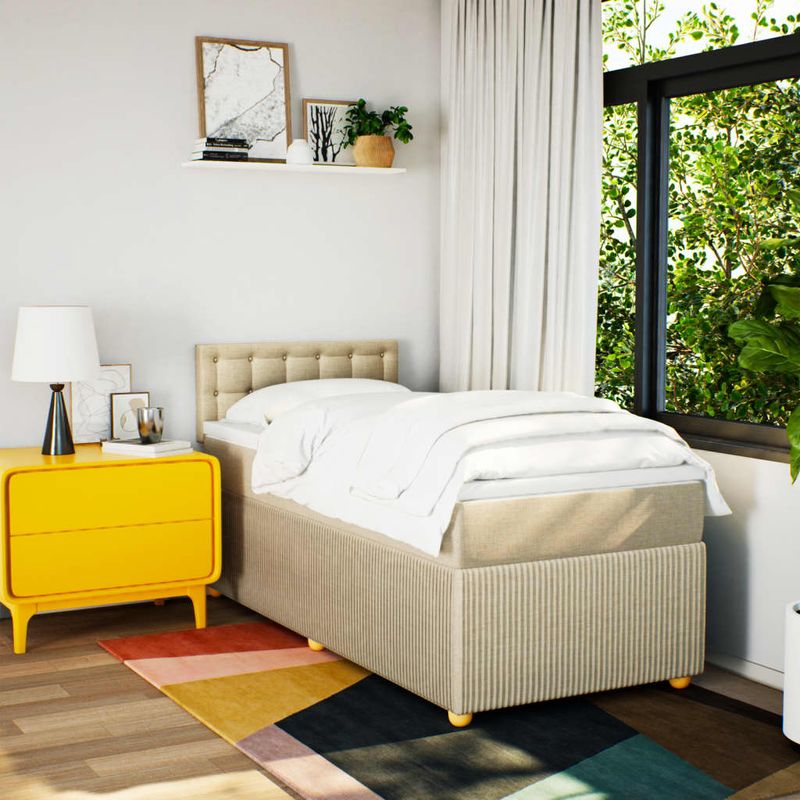 Casa si Gradina - Mobilier - Paturi si accesorii - Paturi - Pat box spring cu saltea, crem, 100x200 cm, textil - Infinity.ro