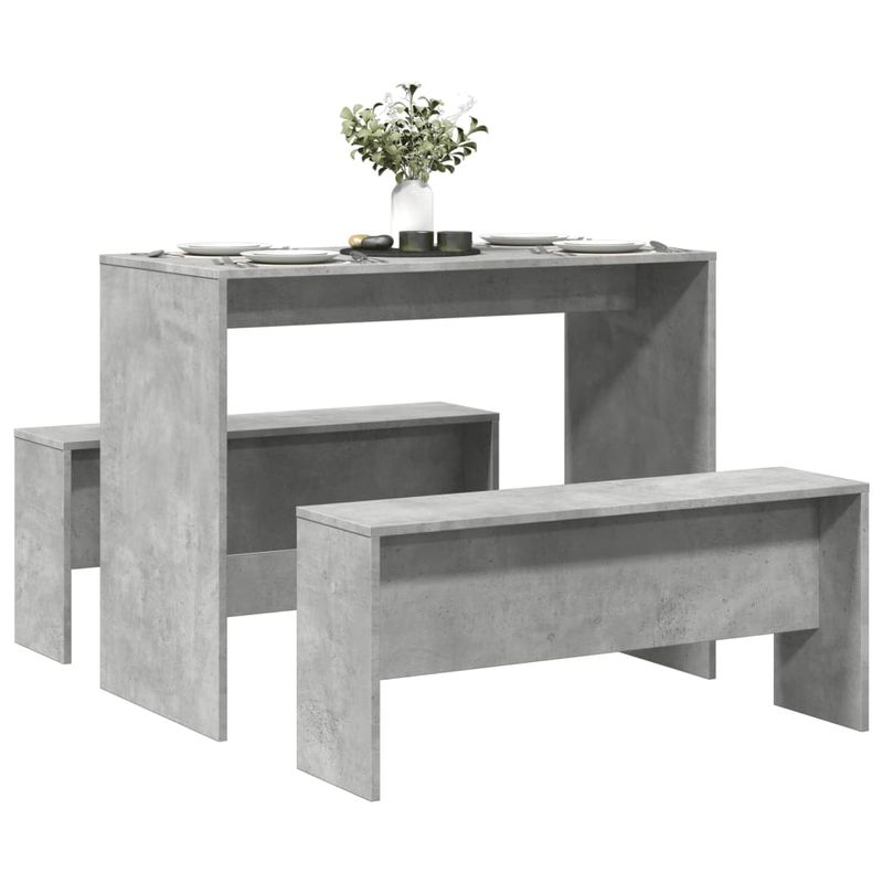 Casa si Gradina - Mobilier - Seturi de mobilier - Seturi bucatarie - Set masa si banci bucatarie, 3 piese, gri beton, lemn prelucrat - Infinity.ro