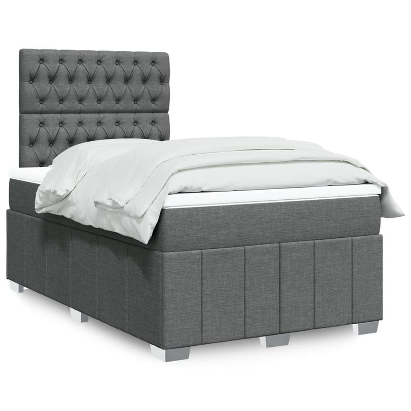 Casa si Gradina - Mobilier - Paturi si accesorii - Paturi - Pat box spring cu saltea, gri inchis, 120x200 cm, textil - Infinity.ro