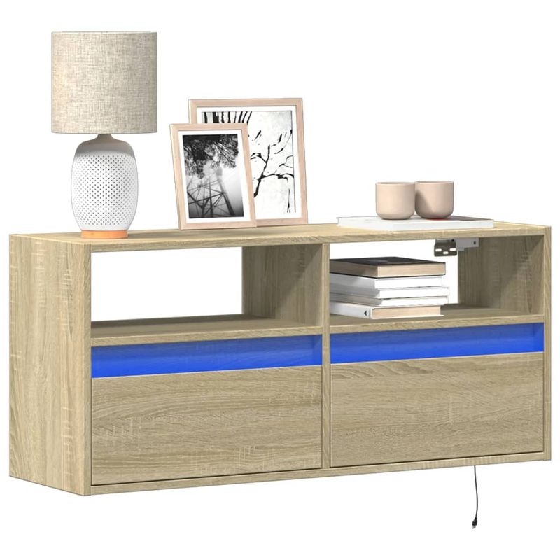 Casa si Gradina - Mobilier - Comode si corpuri - Comode - Comoda TV de perete cu lumini LED, stejar sonoma, 100x31x45 cm - Infinity.ro