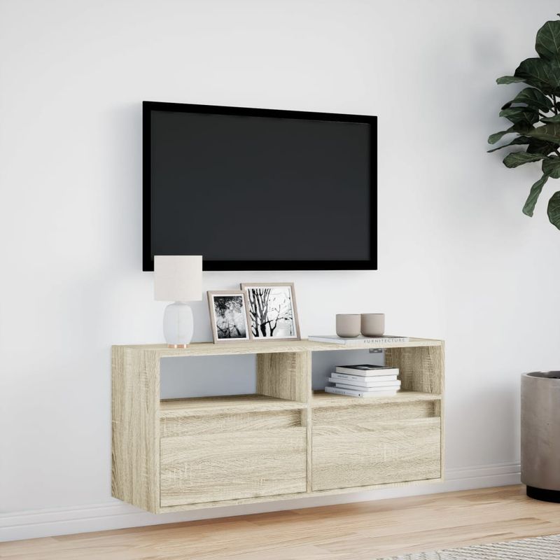 Casa si Gradina - Mobilier - Comode si corpuri - Comode - Comoda TV de perete cu lumini LED, stejar sonoma, 100x31x45 cm - Infinity.ro