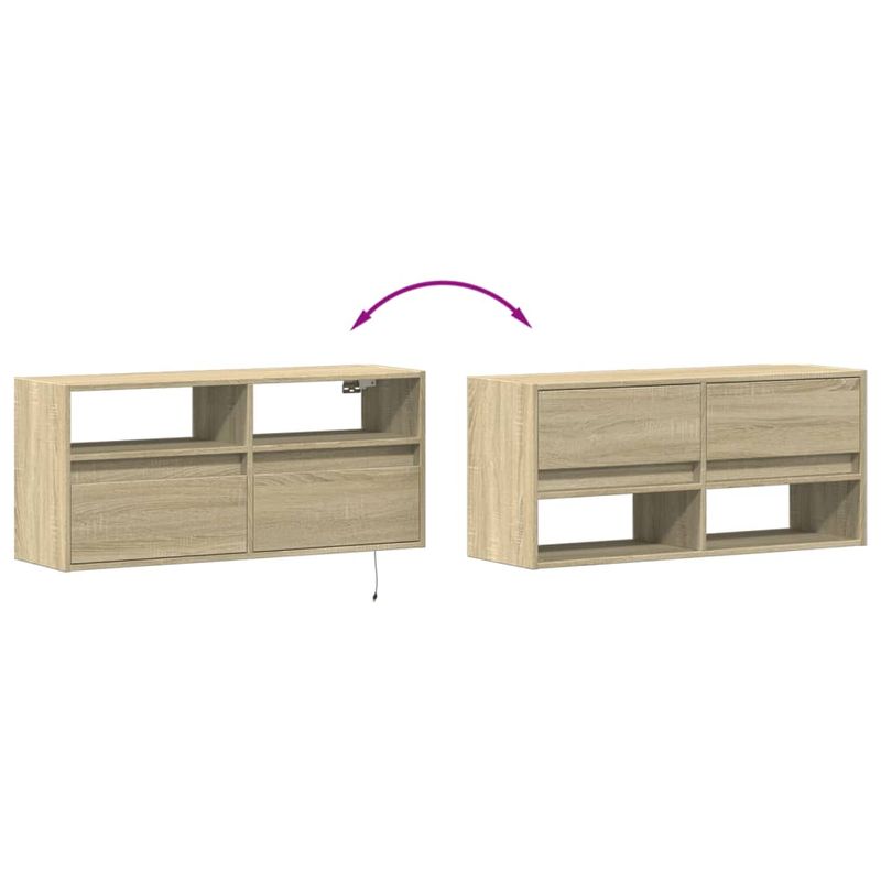 Casa si Gradina - Mobilier - Comode si corpuri - Comode - Comoda TV de perete cu lumini LED, stejar sonoma, 100x31x45 cm - Infinity.ro
