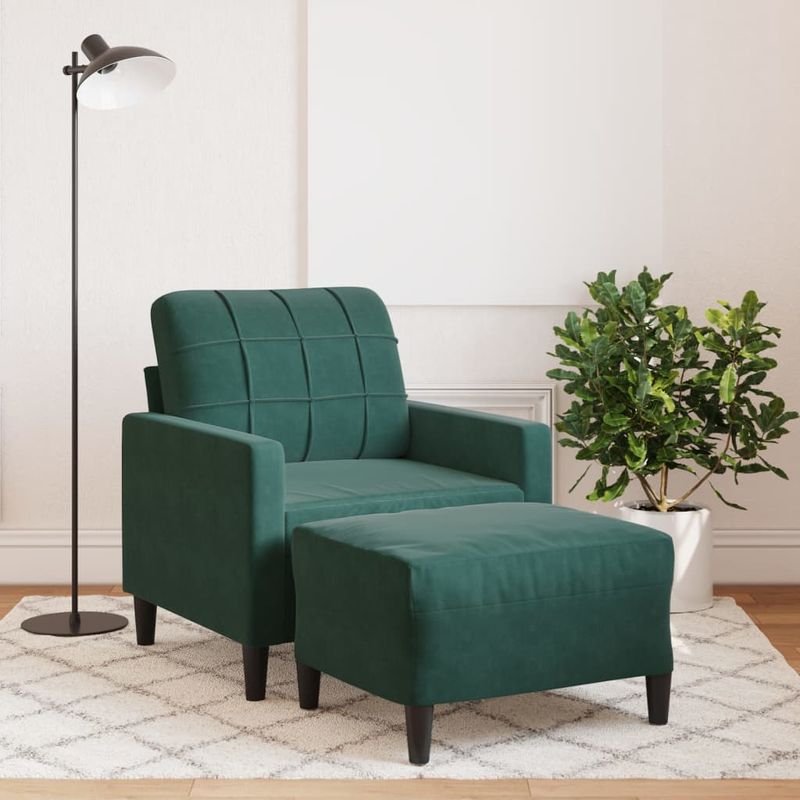 Casa si Gradina - Mobilier - Scaune si fotolii - Fotolii - Fotoliu canapea cu taburet, verde inchis, 60 cm, catifea - Infinity.ro