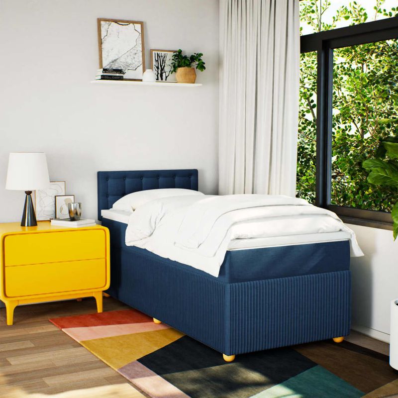Casa si Gradina - Mobilier - Paturi si accesorii - Paturi - Pat box spring cu saltea, albastru, 90x200 cm, textil - Infinity.ro