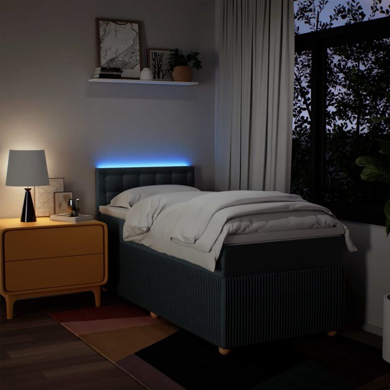 Casa si Gradina - Mobilier - Paturi si accesorii - Paturi - Pat box spring cu saltea, albastru, 90x200 cm, textil - Infinity.ro