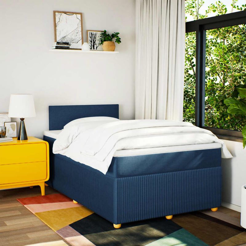 Casa si Gradina - Mobilier - Paturi si accesorii - Paturi - Pat box spring cu saltea, albastru, 120x200 cm, textil - Infinity.ro