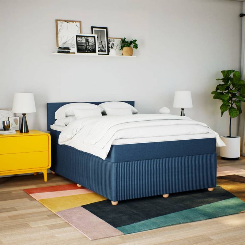 Casa si Gradina - Mobilier - Paturi si accesorii - Paturi - Pat continental cu saltea, albastru, 160x200cm, material textil - Infinity.ro