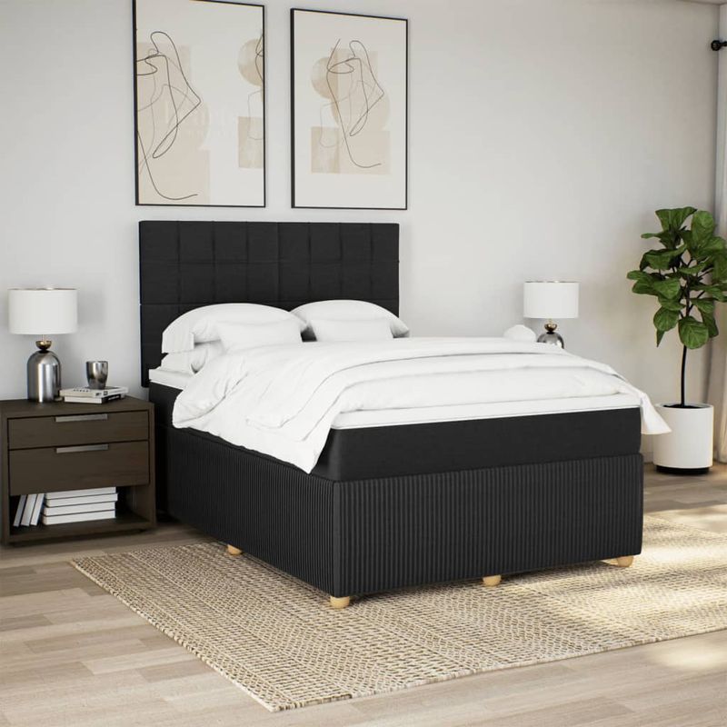 Casa si Gradina - Mobilier - Paturi si accesorii - Paturi - Pat box spring cu saltea, negru, 140x200 cm, textil - Infinity.ro