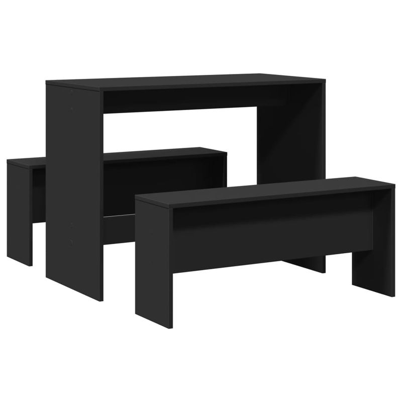 Casa si Gradina - Mobilier - Seturi de mobilier - Seturi mese si scaune - Set masa si banci de bucatarie, 3 piese, negru, lemn prelucrat - Infinity.ro