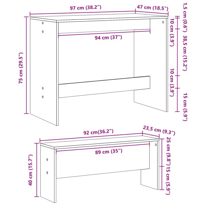 Casa si Gradina - Mobilier - Seturi de mobilier - Seturi mese si scaune - Set masa si banci de bucatarie, 3 piese, negru, lemn prelucrat - Infinity.ro