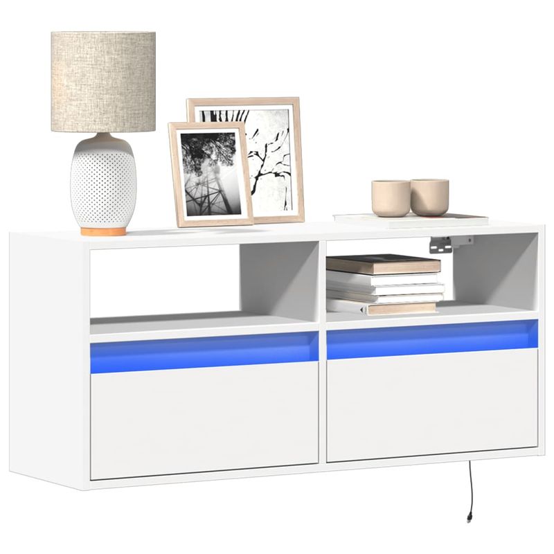 Casa si Gradina - Mobilier - Comode si corpuri - Comode - Comoda TV de perete cu lumini LED, alb, 100x31x45 cm - Infinity.ro