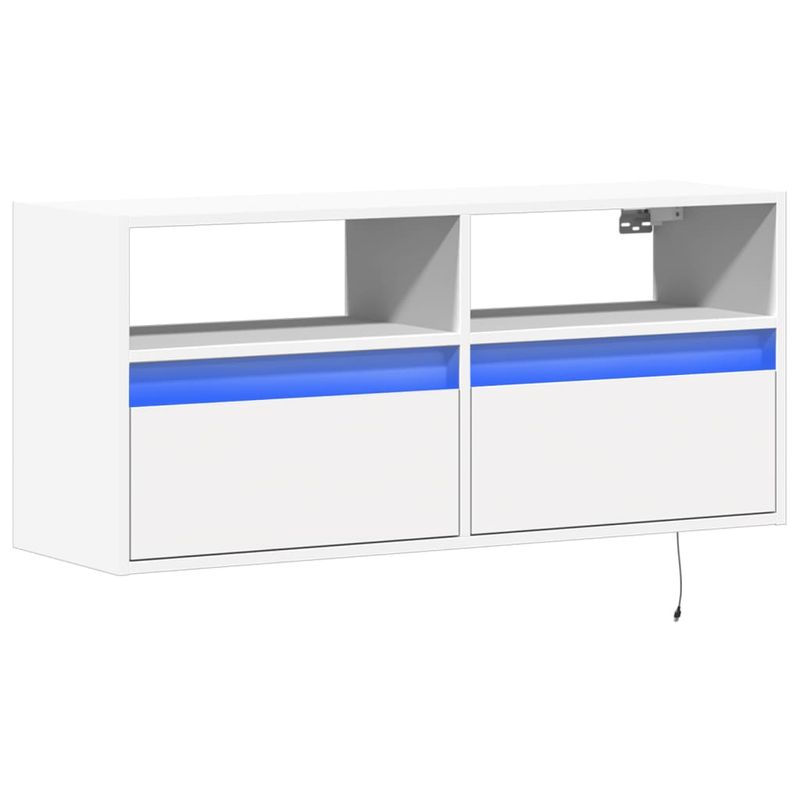 Casa si Gradina - Mobilier - Comode si corpuri - Comode - Comoda TV de perete cu lumini LED, alb, 100x31x45 cm - Infinity.ro