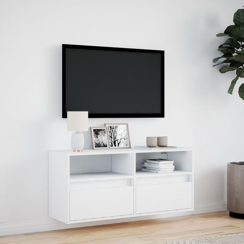 Casa si Gradina - Mobilier - Comode si corpuri - Comode - Comoda TV de perete cu lumini LED, alb, 100x31x45 cm - Infinity.ro
