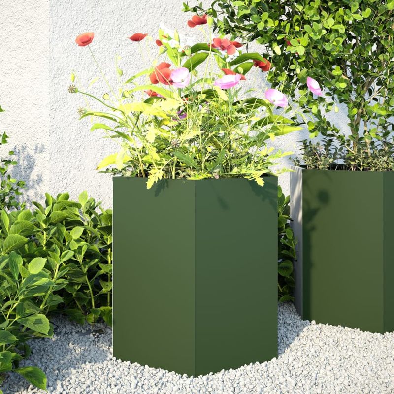 Casa si Gradina - Gradinarit si plante - Plante si ghivece - Ghivece si suporturi - Jardiniera gradina 2 buc. verde 46x40x45 cm otel hexagonala - Infinity.ro