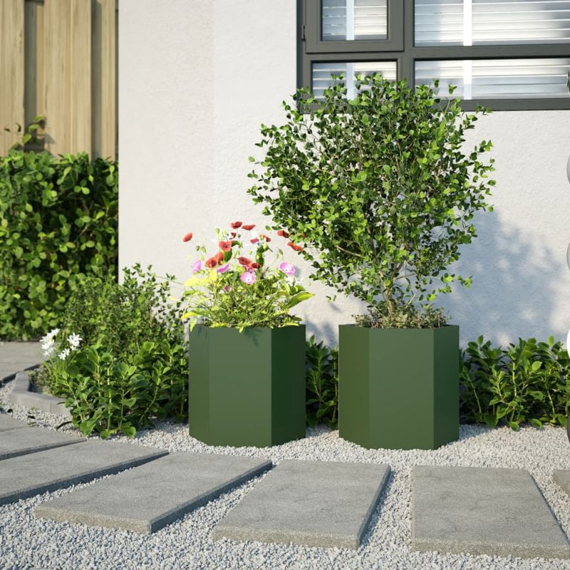 Casa si Gradina - Gradinarit si plante - Plante si ghivece - Ghivece si suporturi - Jardiniera gradina 2 buc. verde 46x40x45 cm otel hexagonala - Infinity.ro