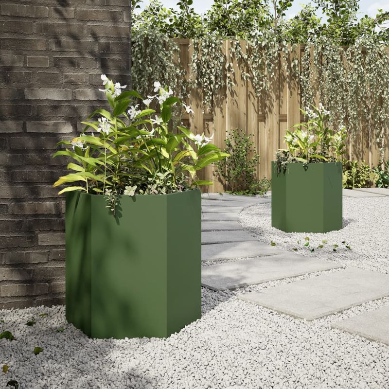 Casa si Gradina - Gradinarit si plante - Plante si ghivece - Ghivece si suporturi - Jardiniera gradina 2 buc. verde 46x40x45 cm otel hexagonala - Infinity.ro