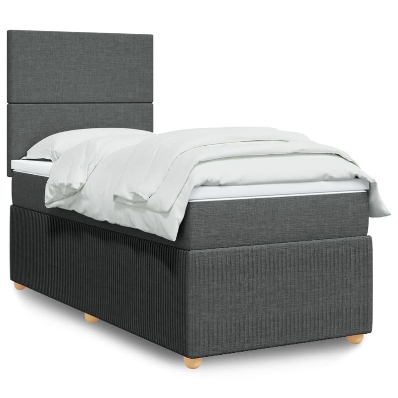 Casa si Gradina - Mobilier - Paturi si accesorii - Paturi - Pat box spring cu saltea, gri inchis, 100x200 cm, textil - Infinity.ro