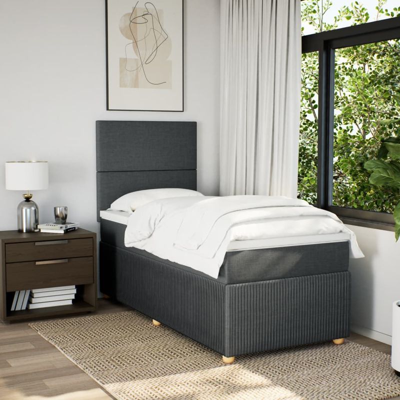 Casa si Gradina - Mobilier - Paturi si accesorii - Paturi - Pat box spring cu saltea, gri inchis, 100x200 cm, textil - Infinity.ro