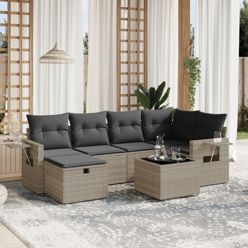 Casa si Gradina - Gradina si terasa - Mobilier exterior - Seturi mobila gradina - Set canapele de gradina cu perne, 7piese gri deschis poliratan - Infinity.ro