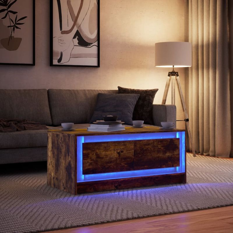 Casa si Gradina - Mobilier - Mese si birouri - Masute de cafea - Masuta de cafea cu lumini LED, stejar fumuriu, lemn prelucrat - Infinity.ro