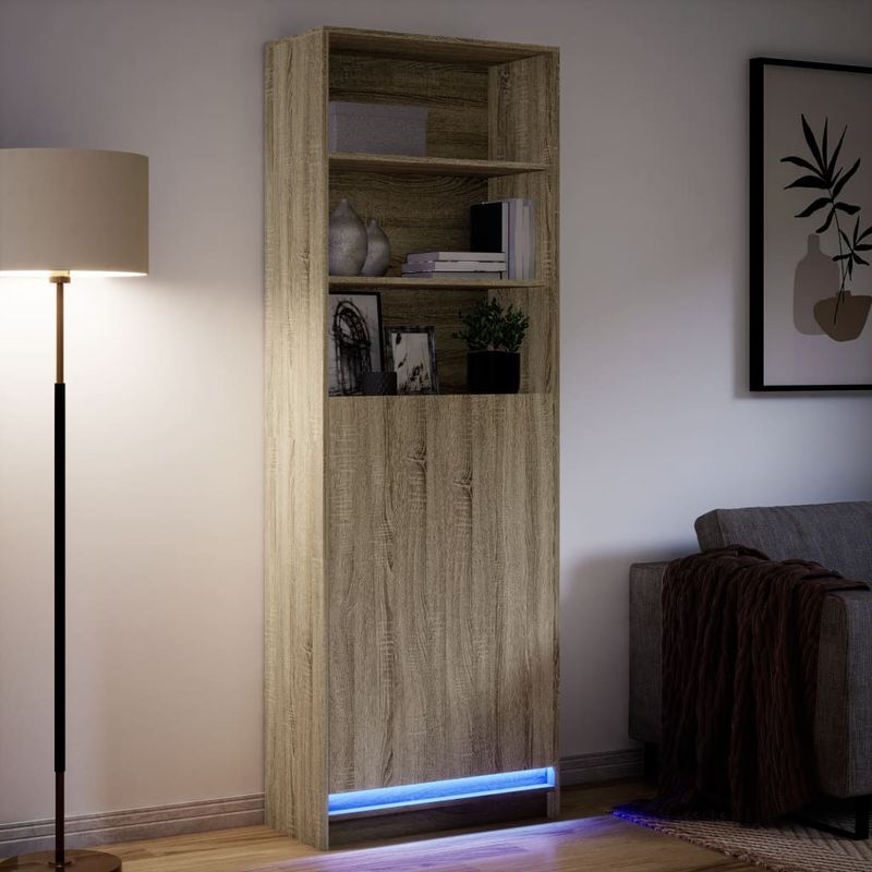 Casa si Gradina - Mobilier - Comode si corpuri - Corpuri bucatarie - Dulap inalt cu LED stejar sonoma 69x32,5x200 cm lemn prelucrat - Infinity.ro