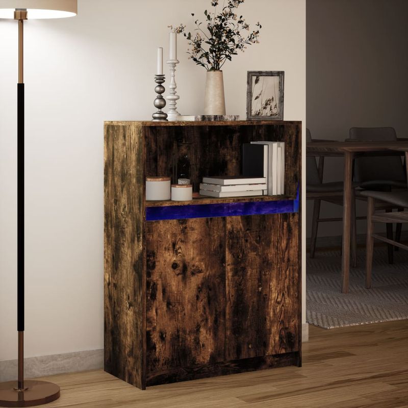 Casa si Gradina - Mobilier - Comode si corpuri - Comode - Dulap cu LED, stejar fumuriu, 72x34x100 cm, lemn prelucrat - Infinity.ro