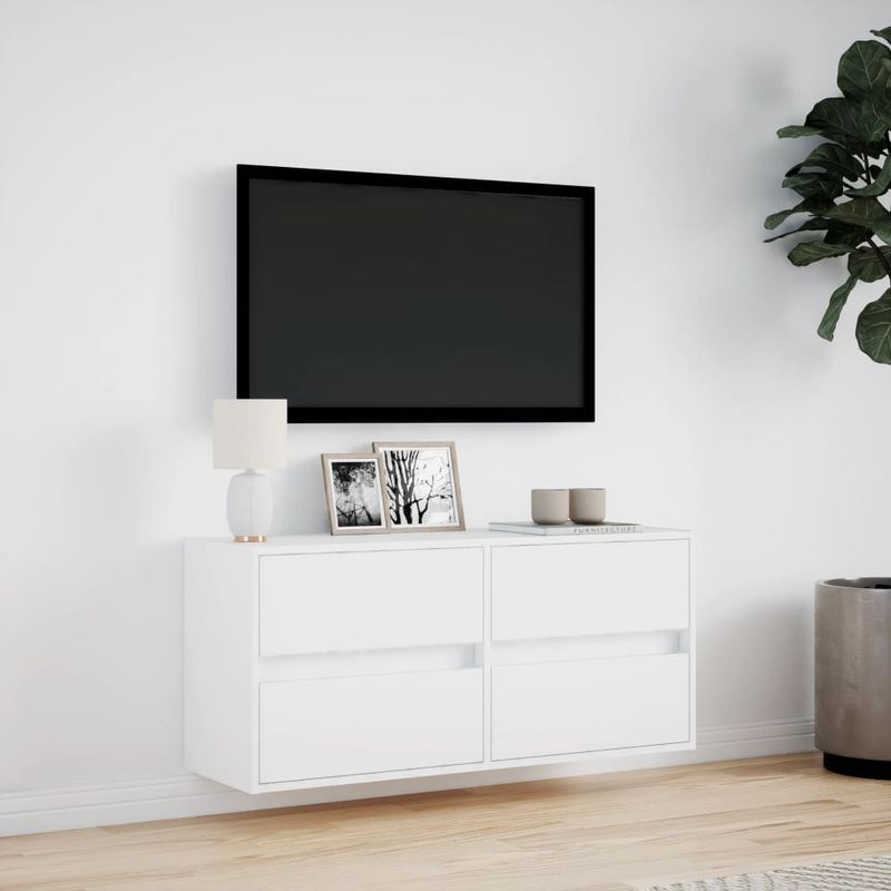 Casa si Gradina - Mobilier - Comode si corpuri - Comode - Comoda TV de perete cu lumini LED, alb, 100x31x45 cm - Infinity.ro