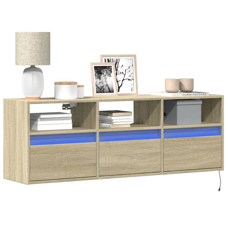 Casa si Gradina - Mobilier - Comode si corpuri - Comode - Comoda TV de perete cu lumini LED, stejar sonoma, 130x31x45 cm - Infinity.ro